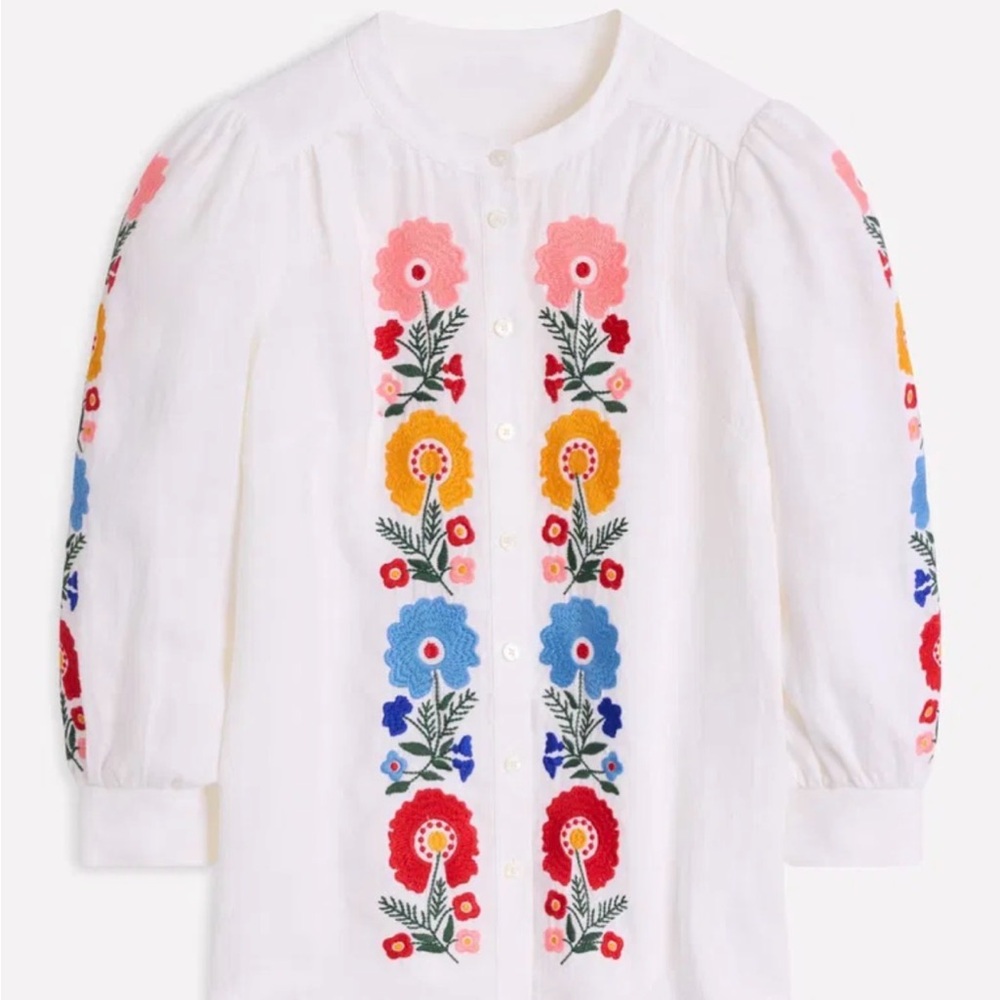 Boden top NWT Alicia linen top
White Embroidered Floral top US 8 current - Picture 2 of 15